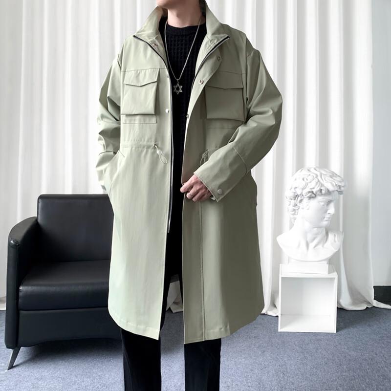 ROMON Men's British Style Mid-Length Business Stand Collar Trench Coat