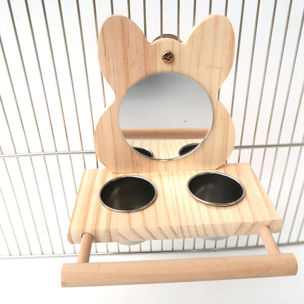 Cockatiels Water Bowl Stainless Steel Hanging Macaw Cage Perch Feeding Cups Parrot Mirror Bird Toy