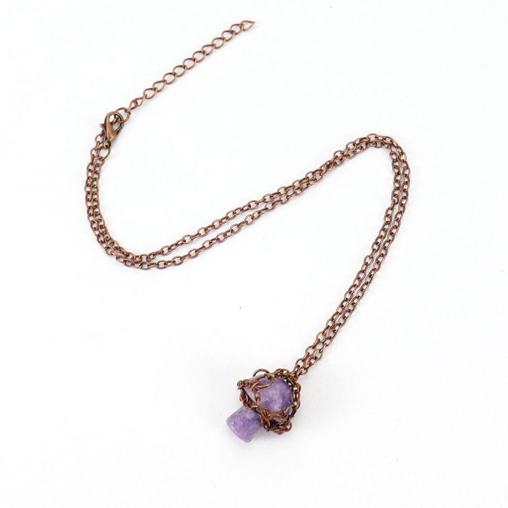 Handmade Retro Winding Crystal Tiger Stone Agate Small Mushroom Pendant Necklace Jewelry N698