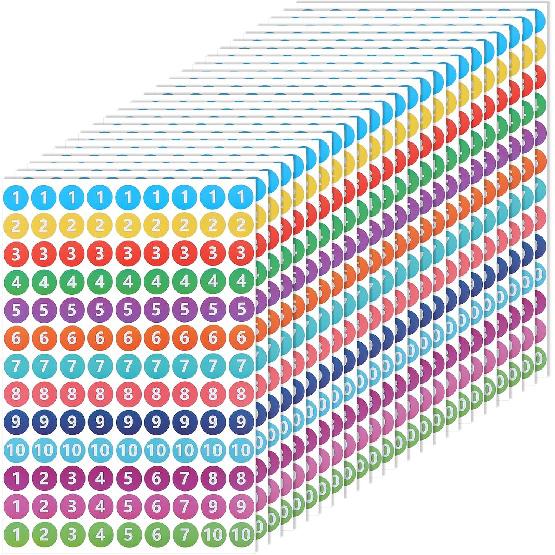 2808Pcs 0.8 Inch Small Number Stickers, 24 Sheets Colourful Number Stickers 1-10 Self Adhesive Round Numbered Stickers Label Sticker for Office
