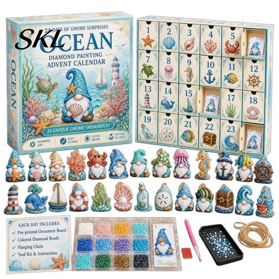 Stress Relieving Art Crafts 24-Day Gnome Advent Calendar, Faux Diamond Ornaments DIY Christmas Gift for Family Kit, Handmade Hanging Tree Wreath Home