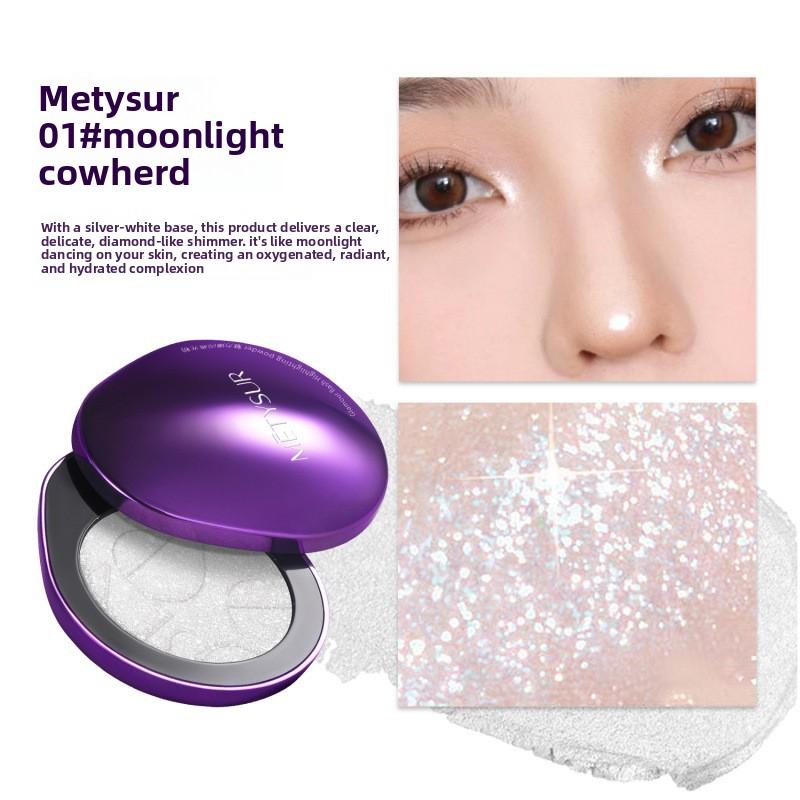 METYSUR Shimmer Highlighter Powder, Finely Milled Pearl Glow, Face Contour Illuminating, Buildable Shine for Natural to Bold Look
