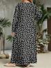 Spring and Autumn Women's Round Neck Long Sleeved Dress, Vacation Style Abstract Geometric Polka Dot Printed Long Skirt
