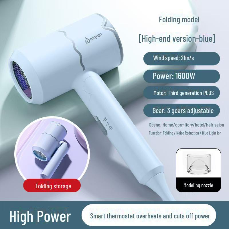 High-Power Folding Hair Dryer for Home and Salon Use
