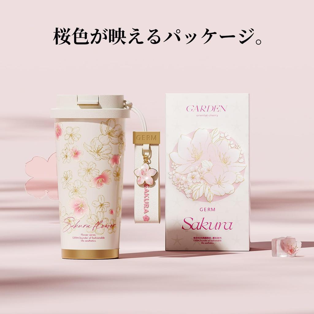 GERM Floral Art Tumbler  500ml Vacuum Insulated Stainless Steel Bottle  Straw & Direct Drinking  Keeps Drinks Hot or Cold for Long Hours  Includes