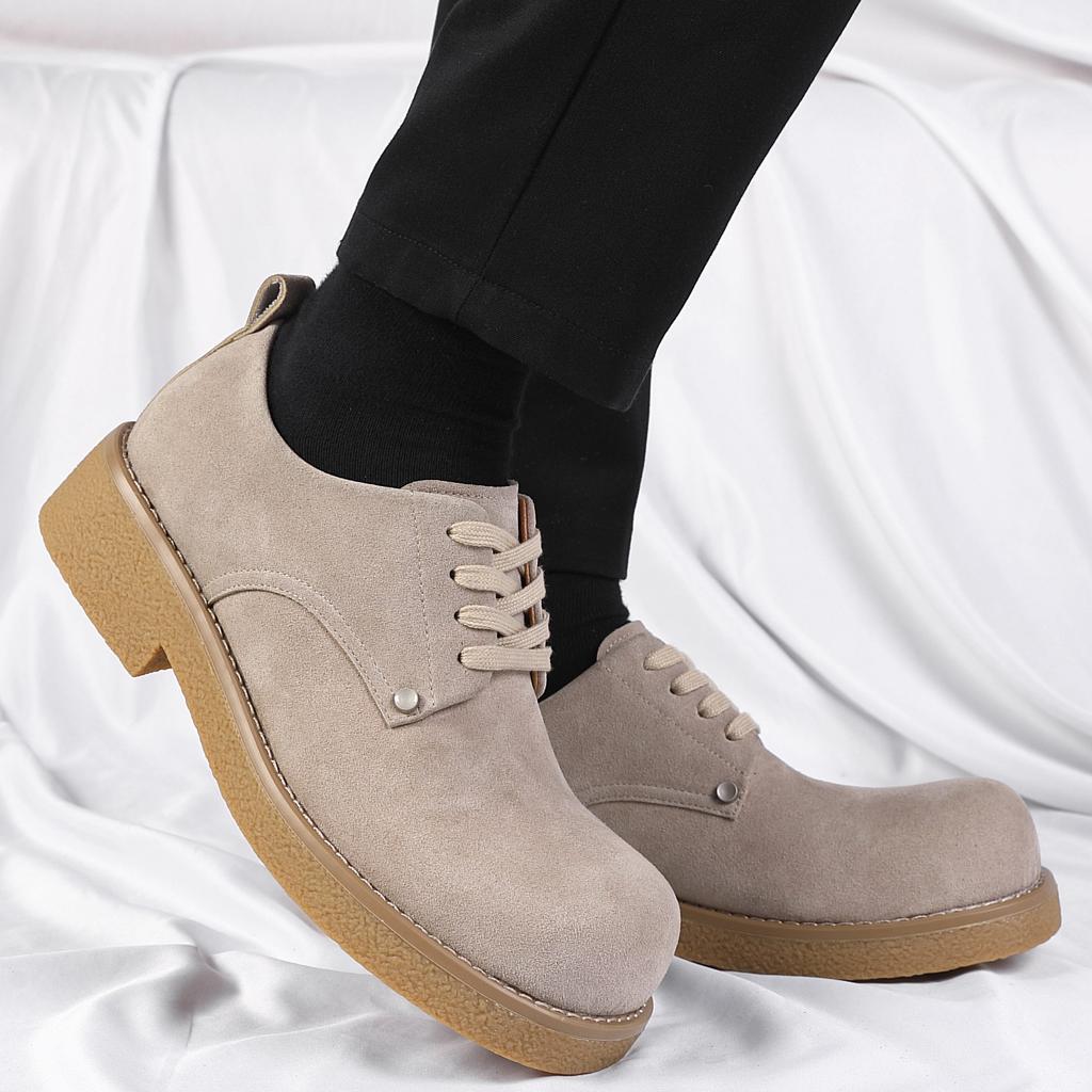 Derby Shoes 2025 New Low-top Cattle Cashmere Men's Retro Tooling Shoes with High Platform and Summer Breathable Fur Shoes