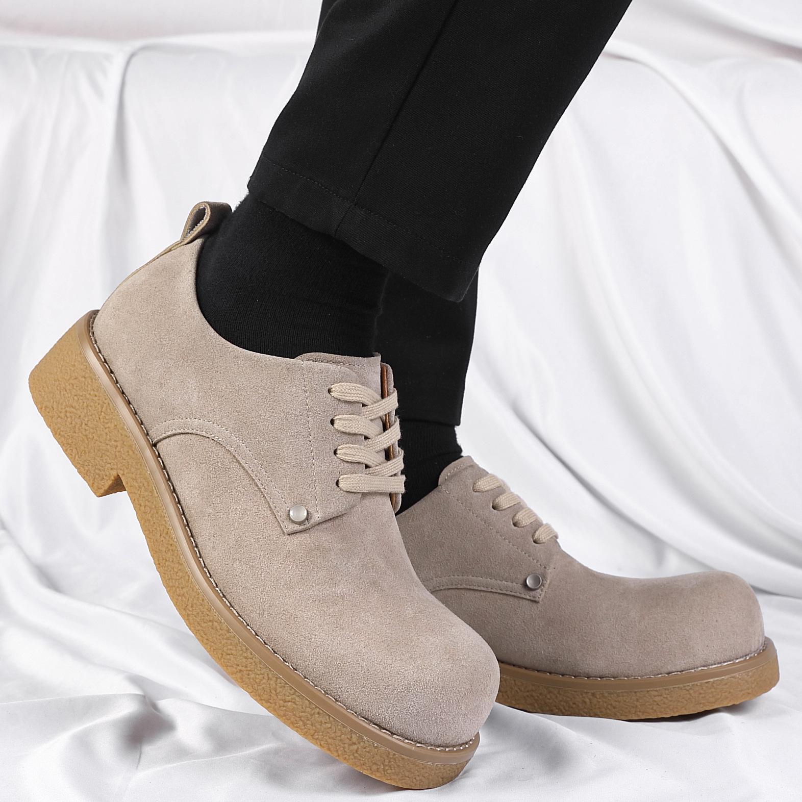 

Men s shoes cow suede low top 2025 new casual Mickey big head derby shoes upturned head tooling suede leather shoes 44