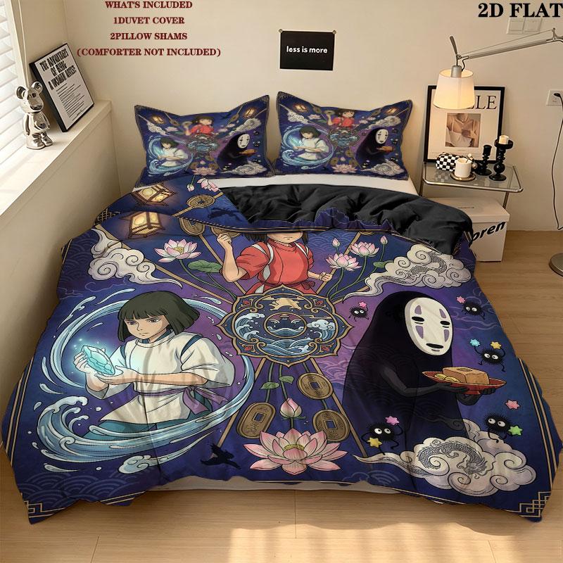 Away Pattern Bedding Quilt Set Quilt Cover Pillowcase Home Birthday Gift(1 * duvet cover + 2 * pillowcase, without core)
