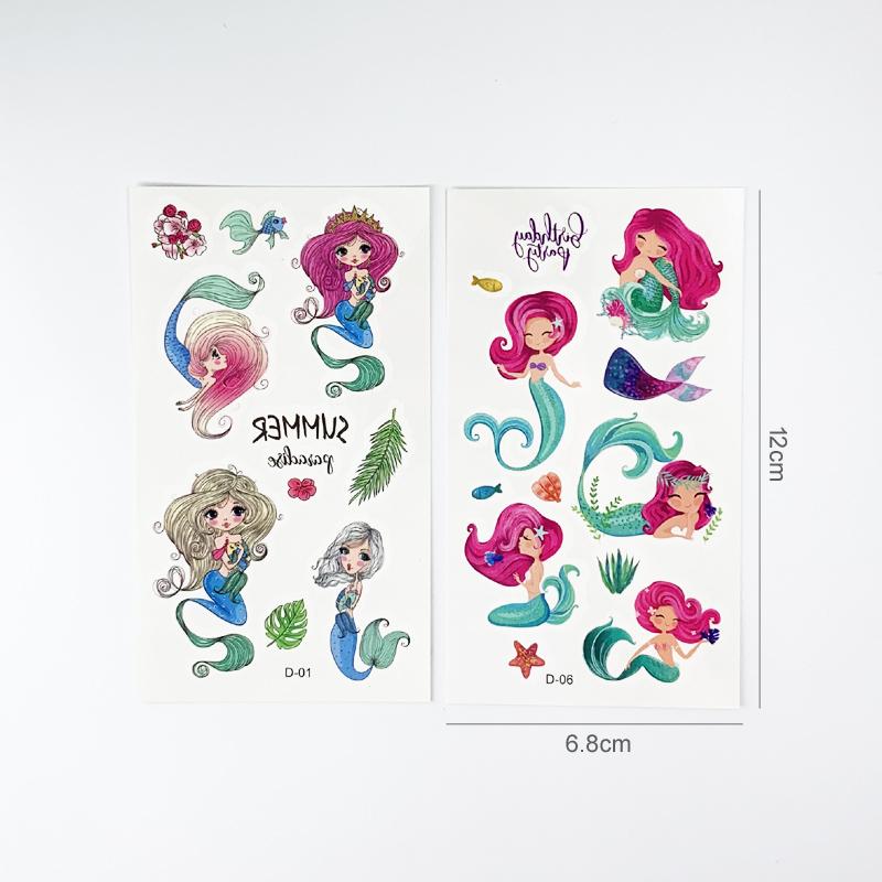 10 Sheets/Set Children's Cartoon Mermaid Tattoo Stickers Waterproof Cute Funny One-time False Tattoo for Kids Girls Gift