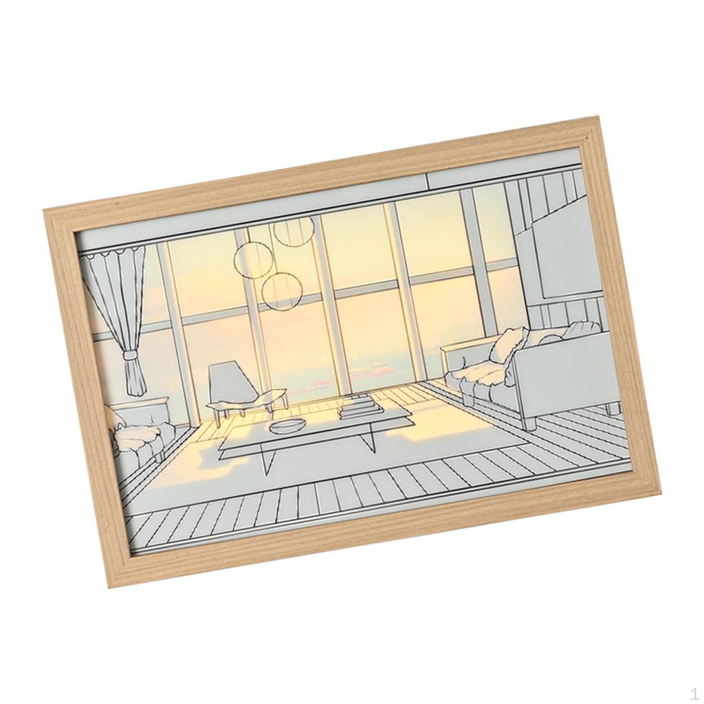 Decorative Painting with Light Rectangle Sunset Shadow Box Lighting Art Aesthetic Poster