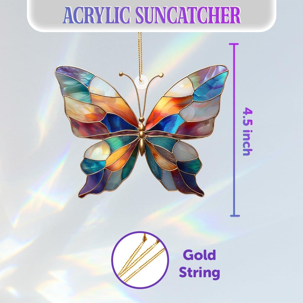 Stained Glass Butterfly Ornament Acrylic – Colorful Suncatcher Window Hanging Glass Butterfly Decoration for Christmas Tree