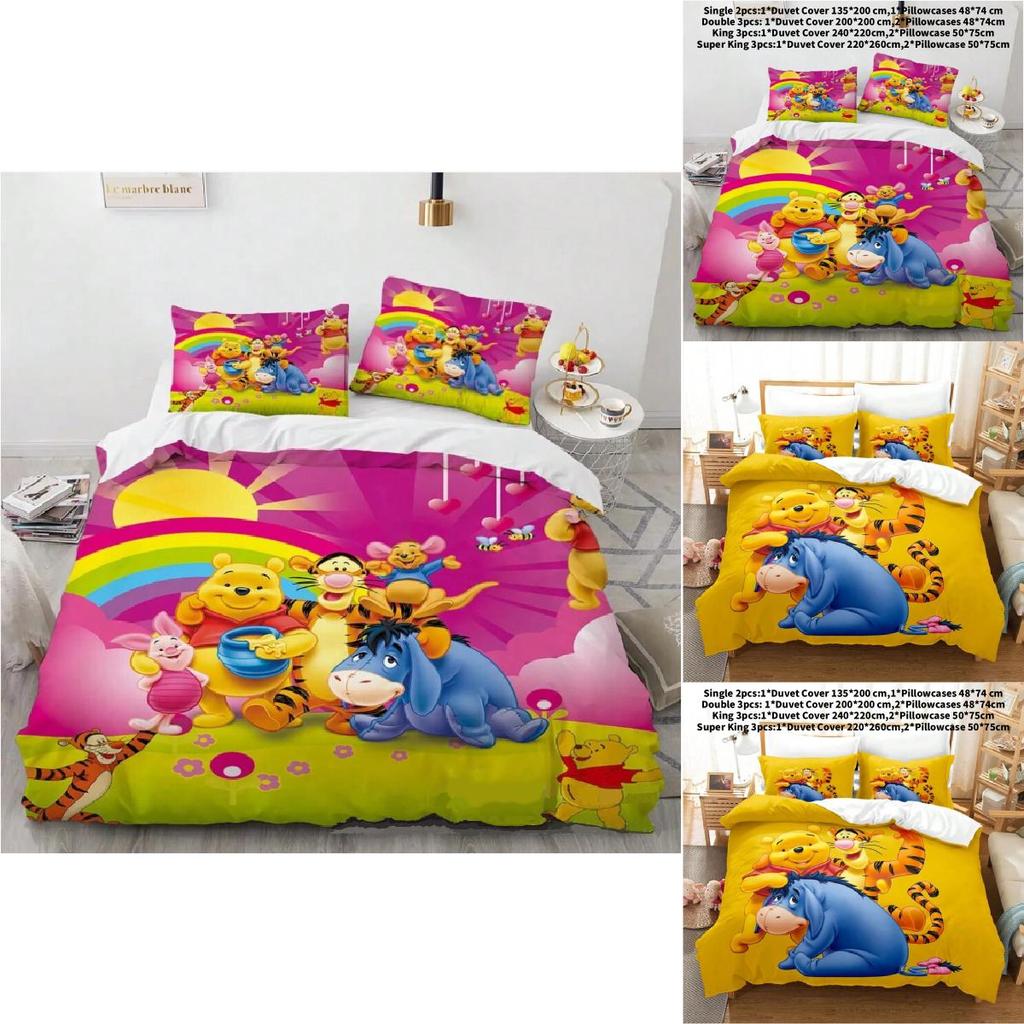 Pooh Bear Children Bedding Set With Active Dyeing For Toddler Bed Decor