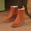 10Cm leather wedge heel short boots 2025 autumn and winter new small thick bottom side zipper super high heel pointed thin boots