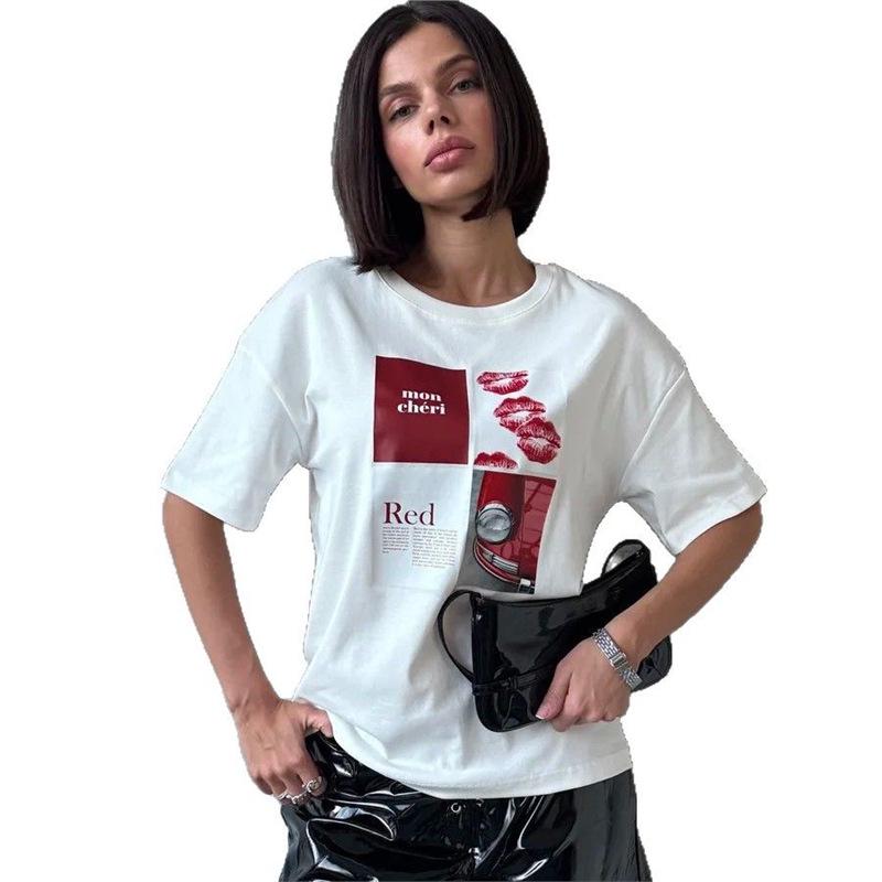Women's Summer Casual Lazy Design Short Sleeve Letter Print T-Shirt