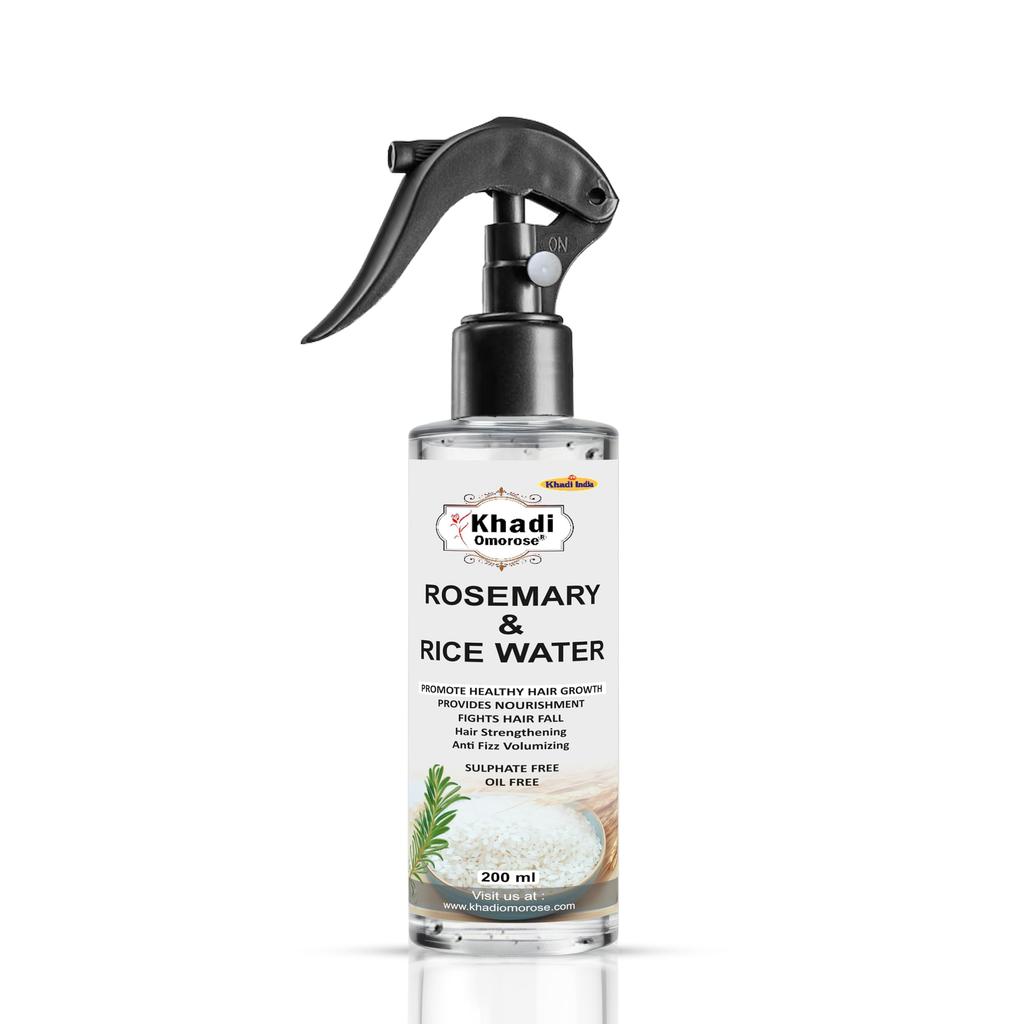 Khadi Omorose Rosemary & Rice Extract Water Spray for Hair Growth | 200 Ml | Adds Shine & Helps Reduce Hairfall, Strengthens Hair | For All Hair Typ