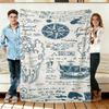 Nautical Map Compass Ship Flannel Blanket Soft Cozy Throws Napping Travel Use