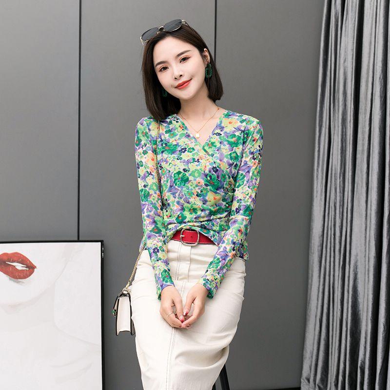 

Cross Early Spring Long Sleeve High-End Trendy Mesh Tops Green L