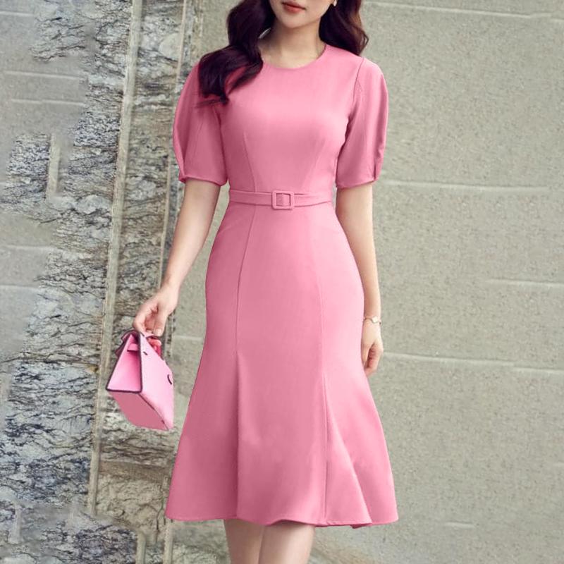 

ZANZEA Женское повседневное платье с круглым вырезом, коротким рукавом и элегантным подолом «рыбий хвост» 5XL