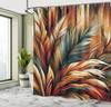 Aesthetic Boho Shower Curtain, Bold Exotic Leaves In Warm Tones, Rustic Burnt Orange Teal Blue, Fabric Set With Hooks