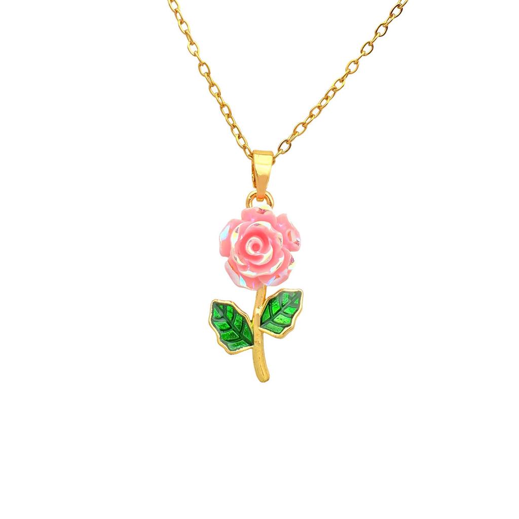 Ribbon Rose Flower Luxury Style Necklace Accessory Summer Fashion Versatile Fresh and Light Titanium Steel Necklace