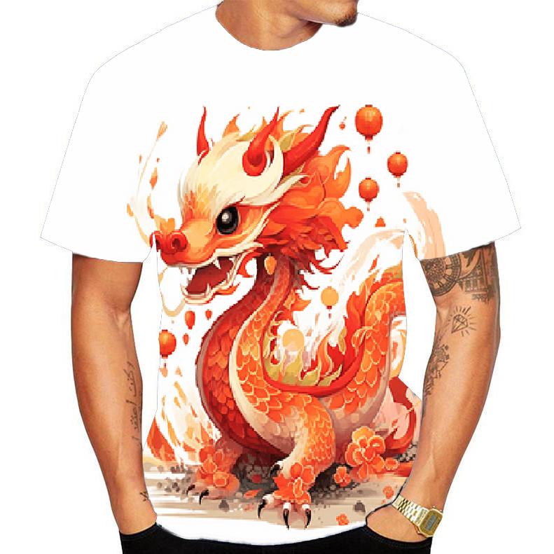 

Футболка с 3D принтом дракона, весна-лето, женская и мужская одежда, большие размеры, свободные топы с круглым вырезом и короткими рукавами, дышащие рубашки для пар 6XL