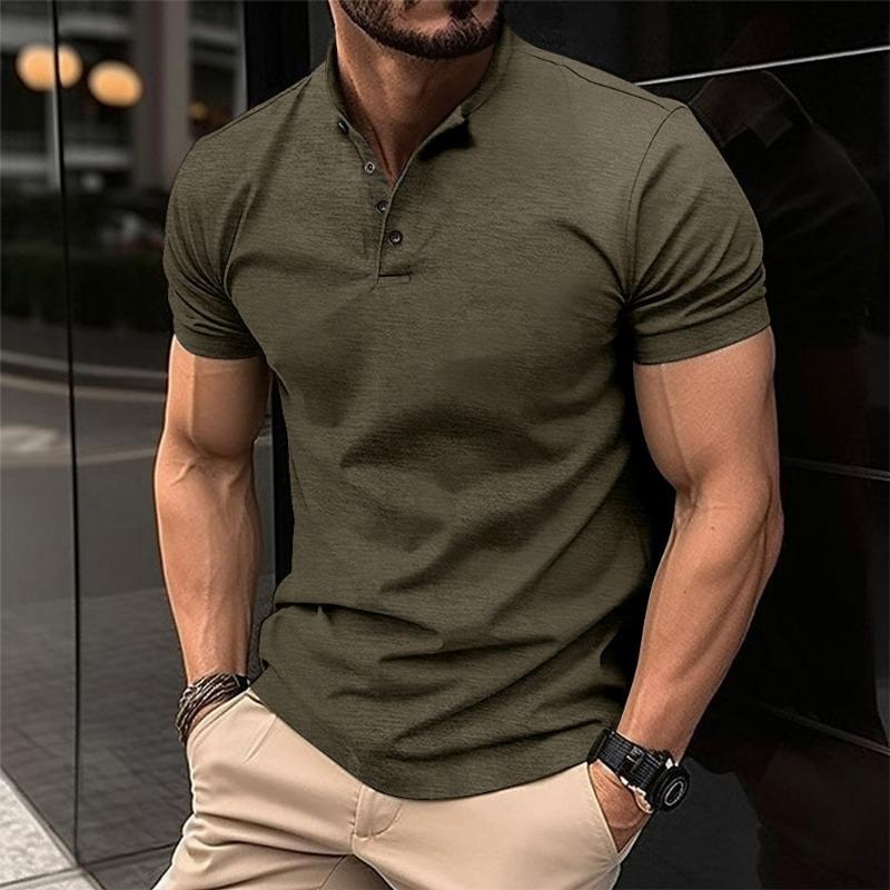 

Men s Slim Fit Short Sleeve Polo Shirt Stand Collar Button Placket 3XL армія зелений колір