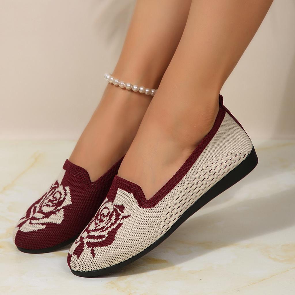Spring Autumn Women's Casual Floral Slip-On Flat Shoes with High Breathability for Effortless Comfort