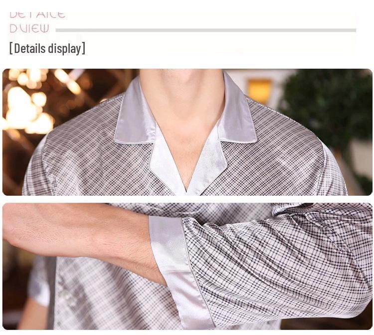 Men's Silk Long Sleeve Pajamas Set: Spring to Autumn, Lightweight, Loose, and Comfortable Homewear.