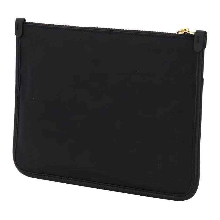Moschino Front Metal Logo Detachable Wrist Handle Cotton Nylon PU Leather Clutch Women clutch Black 211735AAV000002-1555