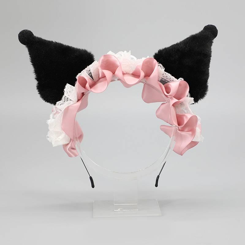 Kuromi Plush Headband Lolita Lace Hair Accessory Adorned Girl Headdress