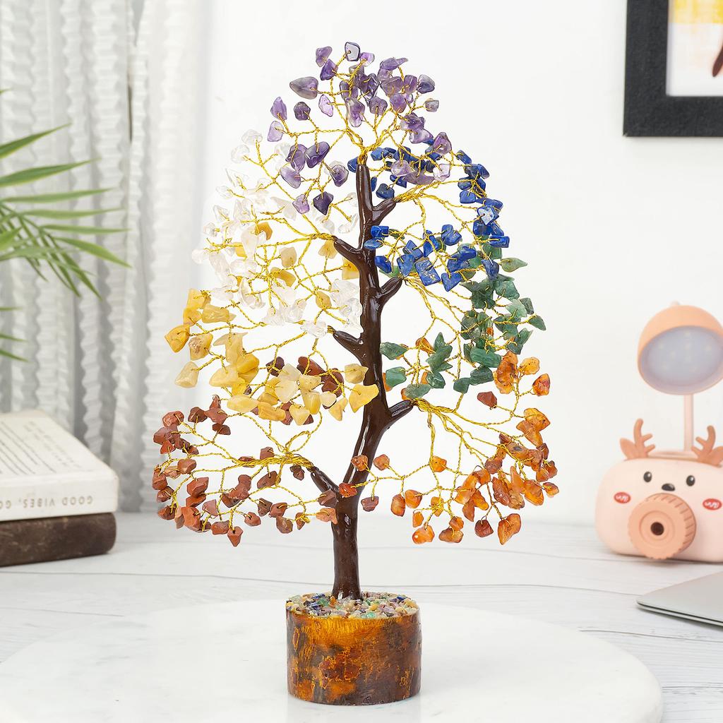 ZAICUS Seven Chakra Gemstone Tree of Life, Crystals and Gemstones, Crystal Tree, Showpiece for Good Luck, Home Decor, Office Desk, Feng Shui, Cry