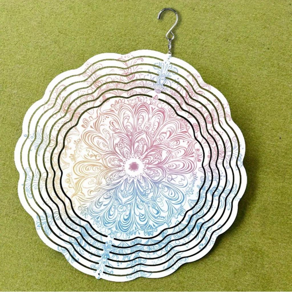 2D Colorful Mandala Wind Chime Metal Hanging Decor for Garden Yard Indoor Outdoor All Seasons Vibrant Floral Design No Electricity Needed