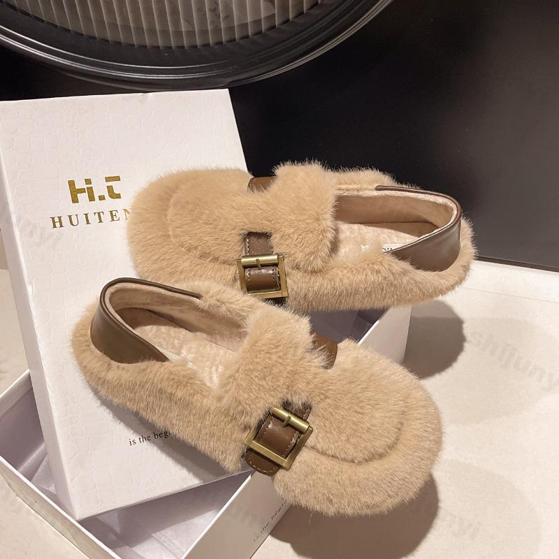 Fashion Soft Soled Elegant Casual Flat Plush Shoes Women's 2025 New Autumn Comfortable Shallow Mouth Slip on Fashion Cotton Single Shoes