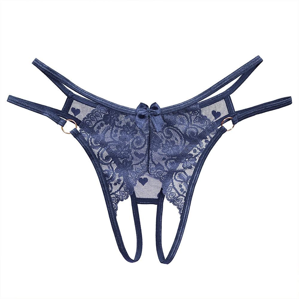 Sexy Panties Women's Perspective Lace Open File Free Couple Flirting Robe Thin Seduction Metal Ring Sexy Thong