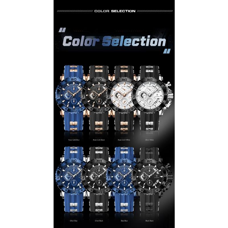 POEDAGAR Reloj Deportivo de Lujo para Hombre Cronógrafo Impermeable Luminoso Moda Reloj Calendario Correa de Silicona Relojes de Cuarzo