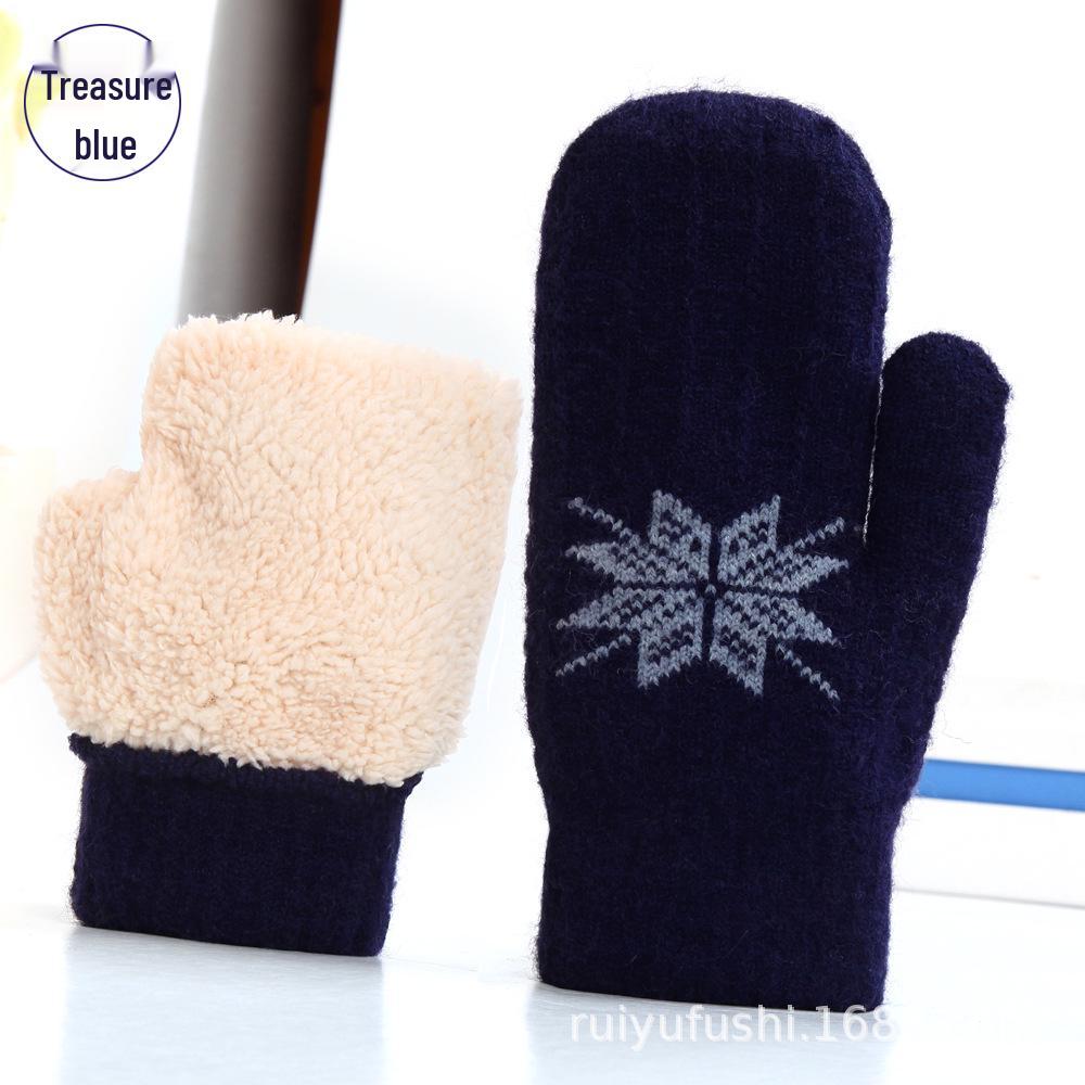 Women's Fleece-Lined Knitted Wool Christmas Gloves - Full-Finger, Double-Layer, Cold-Proof Mittens