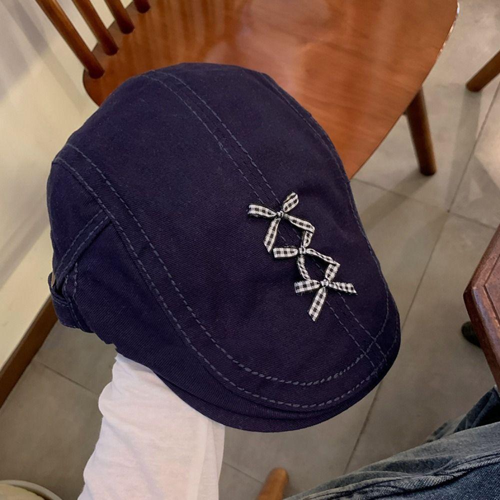 Однотонная женская шляпа художника в клетку, женская шляпа художника, французский ретро-берет, для девушки тёмно-синий