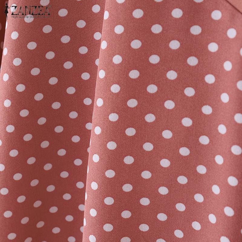 ZANZEA Women Casual V-Neck Loose Polka Dot Print Half Sleeve Blouse
