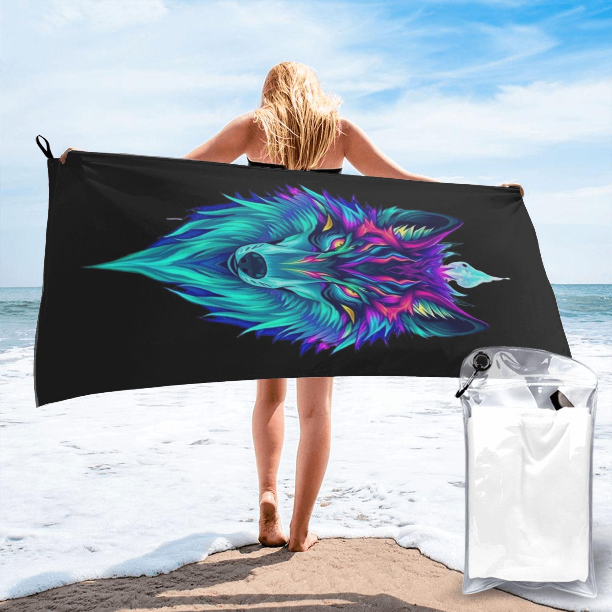 

Wild Wolf Beach Towel Soft Microfiber Quick Dry Absorbent Quick Towels For Bath W30*H60(CM)