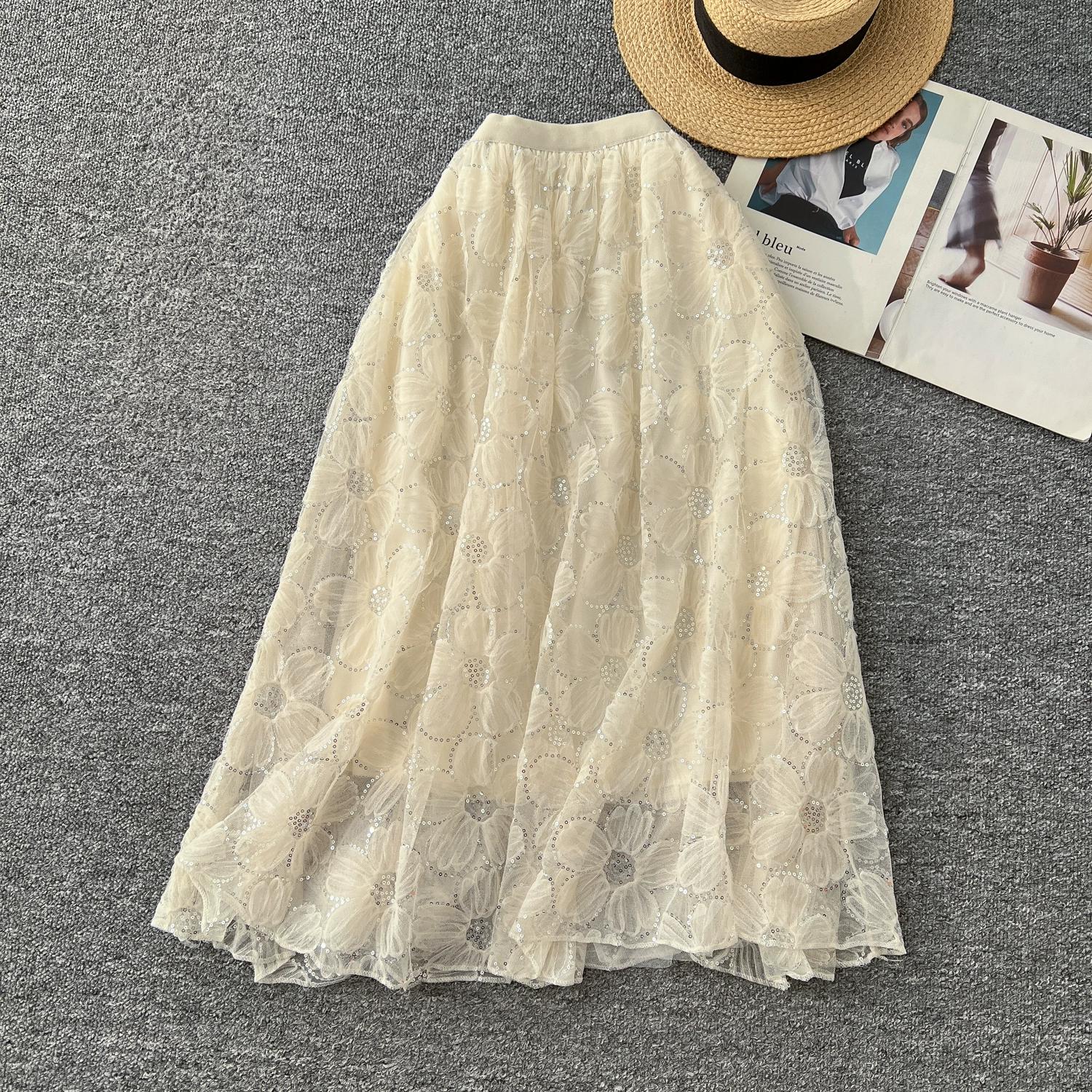 

Летняя женская элегантная юбка-фея с высокой талией из сетки с вышивкой в виде цветка One Size абрикосовый