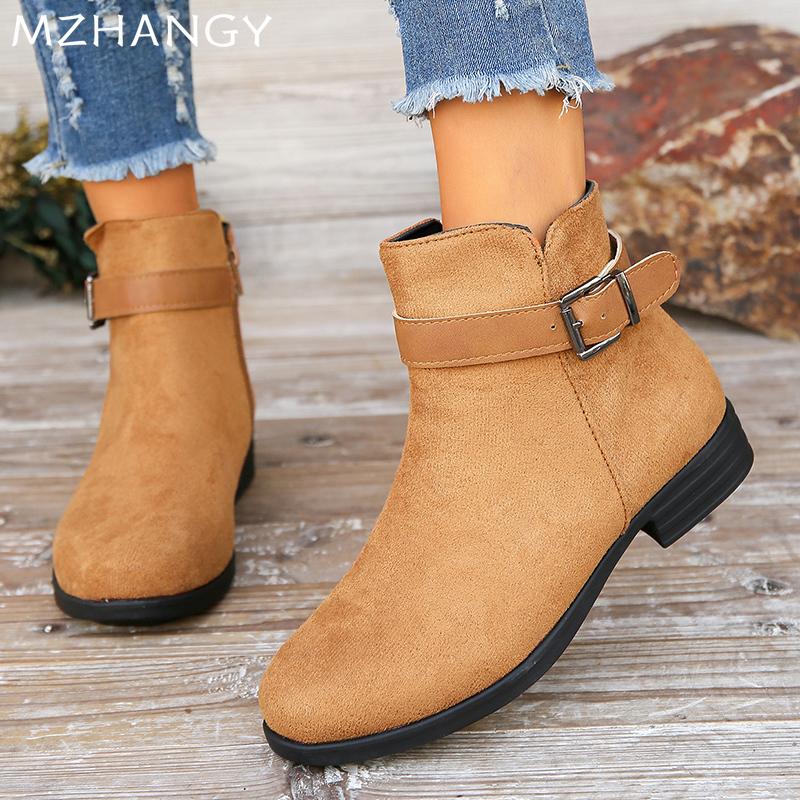 Balerini de iarnă pentru femei, cizme de zăpadă până la gleznă, piele întoarsă, designer, pantofi retro, cizme Chelsea clasice noi, trend 2024, iarnă, goth, botine pentru femei