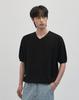 WORK ON BODY OFF Cool Bamboo Semi-Overfit V-Neck Short Sleeve Knit [Black]