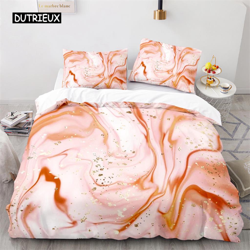 Colorful Marble Printed Pattern Bedspread Cover Package Microfiber Geometric Art Abstract Bed Cover Package King Dimension Queen Size For Girls Kids
