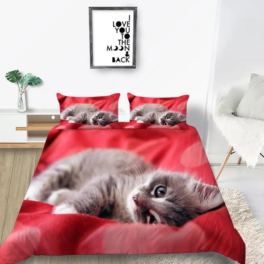 Cat Duvet Cover Collection King Size Microfiber Cute Animal Print Girl Teen Boy Comforter Cover Lovely Kitty Series Pattern Bedding Collection