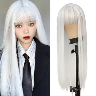 65 cm lungime dreaptă cu breton perucă albă Cosplay roșu verde Lolita doamnelor anime perucă sintetică din fibră de temperatură înaltă