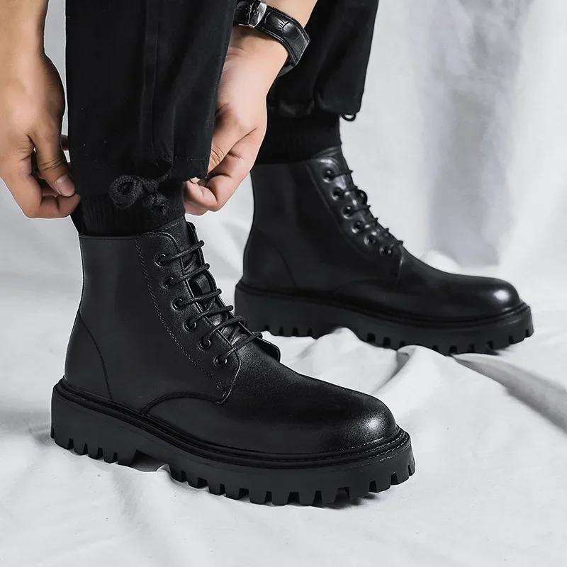 Men's High Top Boots Designer Brand Comfortable Thick Bottom Men Boot Casual Shoes Man Leather Boots Motorcycle Boots for Men