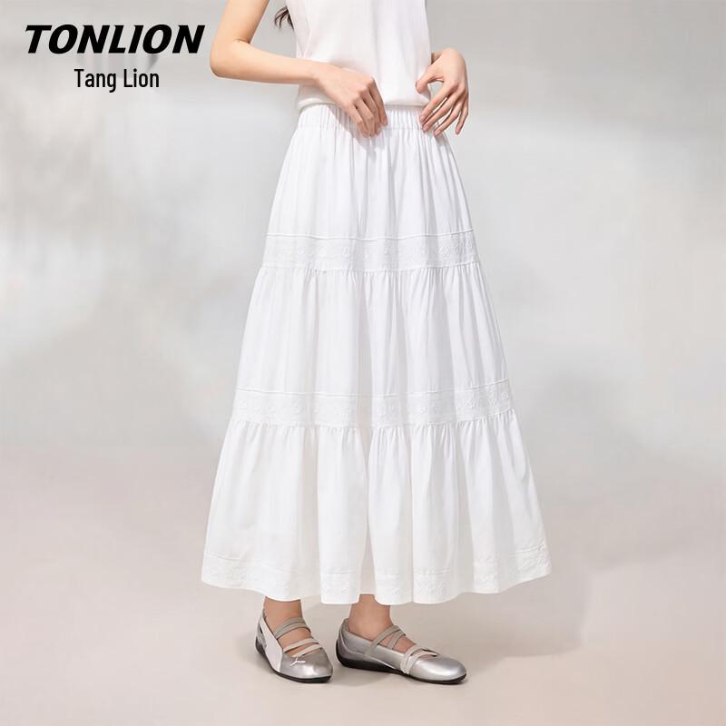 TonLion Women s High-Waist Tiered A-Line Skirt L