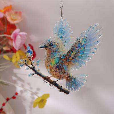 Acrylic Bird Hangings Pendant Sky Stained Bluebirds Suncatchers Window Hanging Bird  Branch