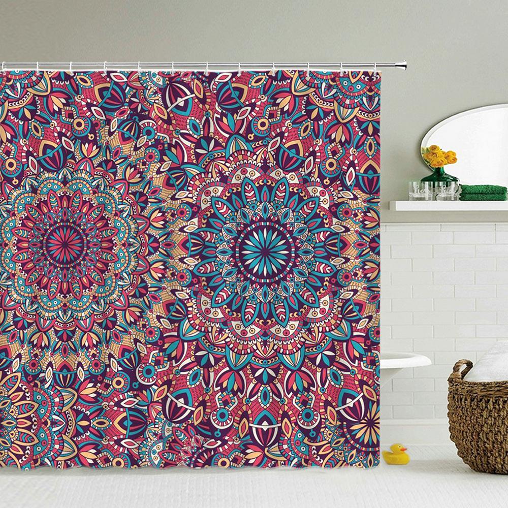 Indian Bohemian Style Shower Curtain Bathroom Waterproof Cloth Printed Mandala Decoration Bath Curtains large 240x180 With Hooks