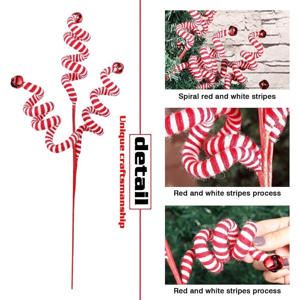 

1PCS Red Christmas Tree Candy Cane Branch Woolen Candy Curly Pick, Christmas Tree Decorations Home Office Vase Party Ornaments